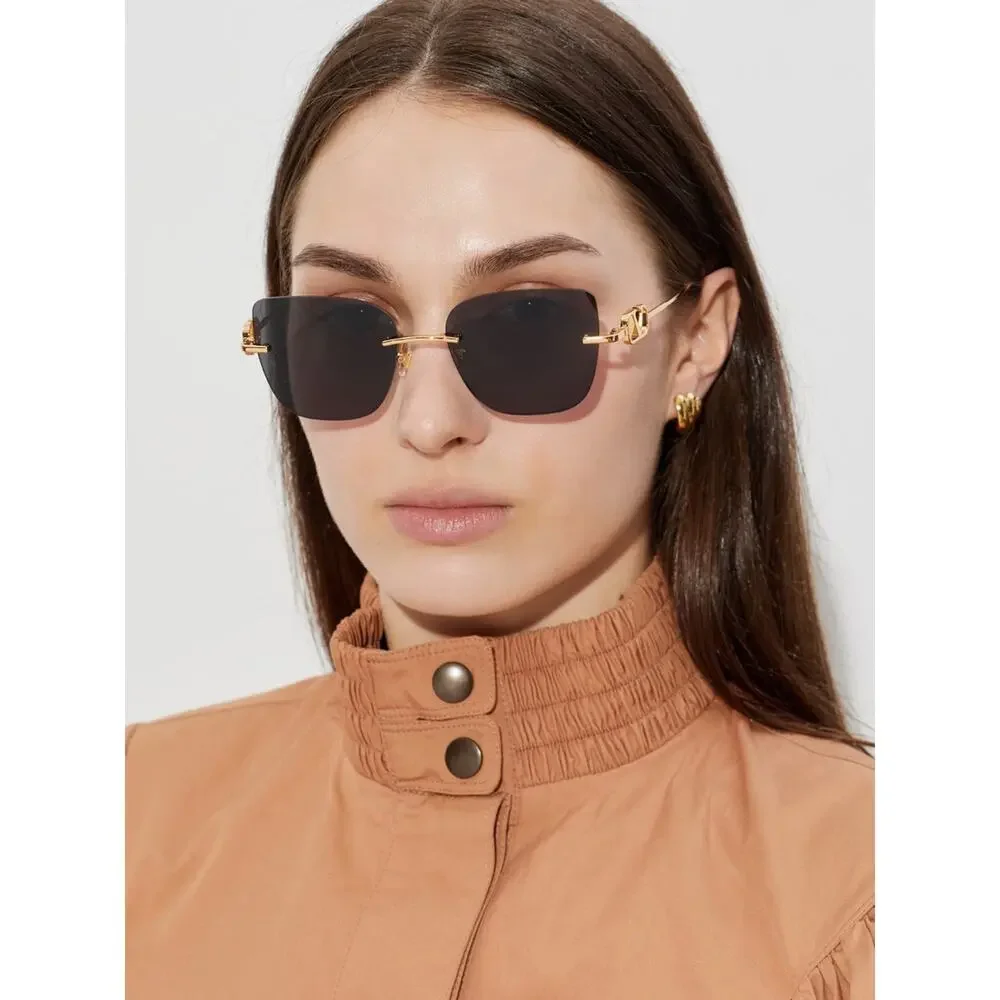 New Valentino VG0033S 001 Gold Sunglasses Grey Lenses Authentic
